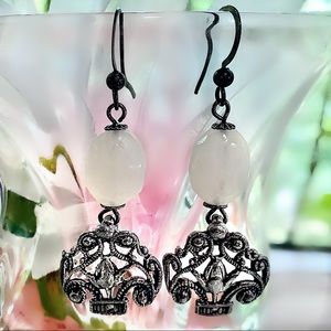 Vintage Silver Earrings W/ Dangling White Stone